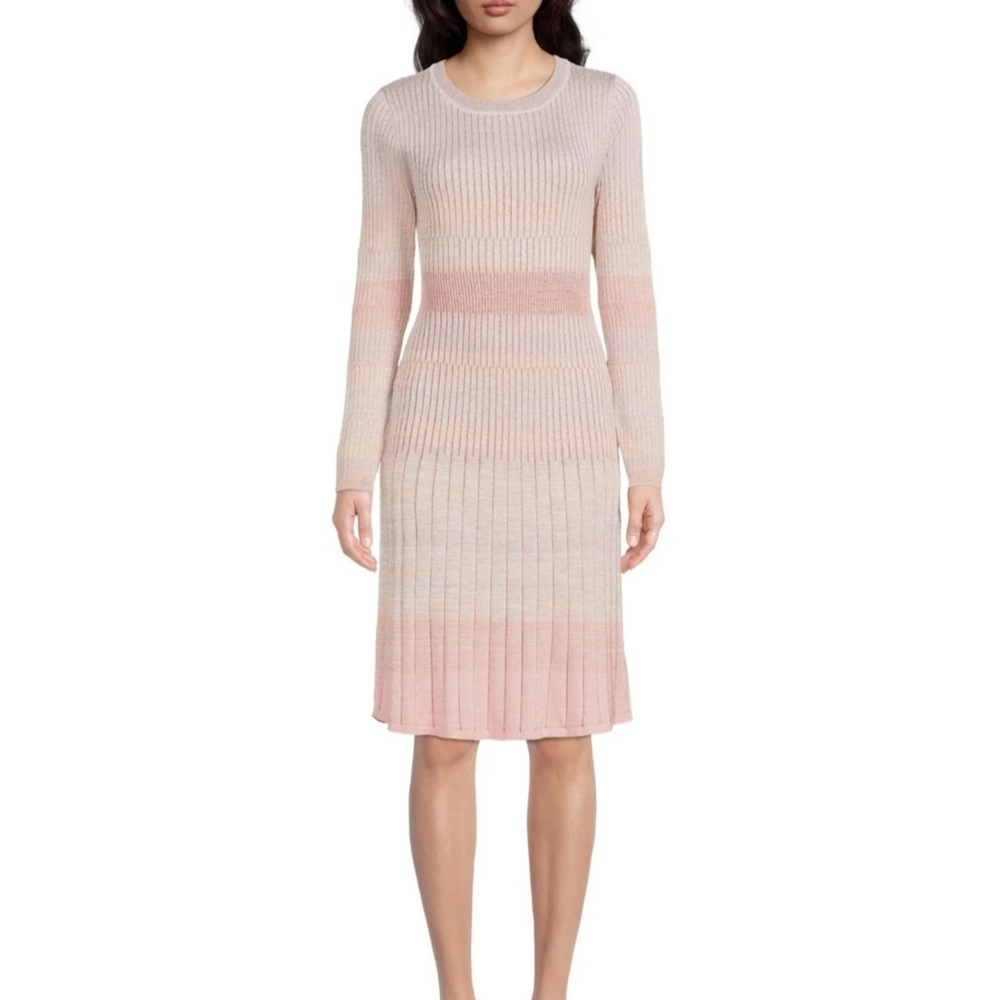 Elegant Pink and Cream Knit Dress